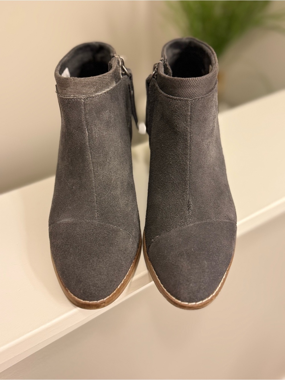 Toms Charcoal Suede Ankle Booties with Side Zip
